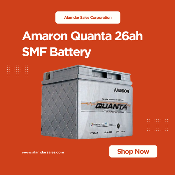 Amaron Quanta 26Ah SMF battery – 12V compact, maintenance-free power backup for UPS systems.