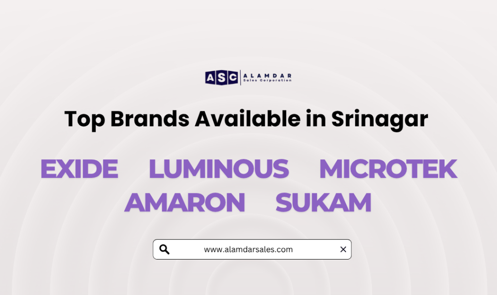 Top inverter and battery brands like Exide, Luminous, Microtek, and Amaron available in Srinagar