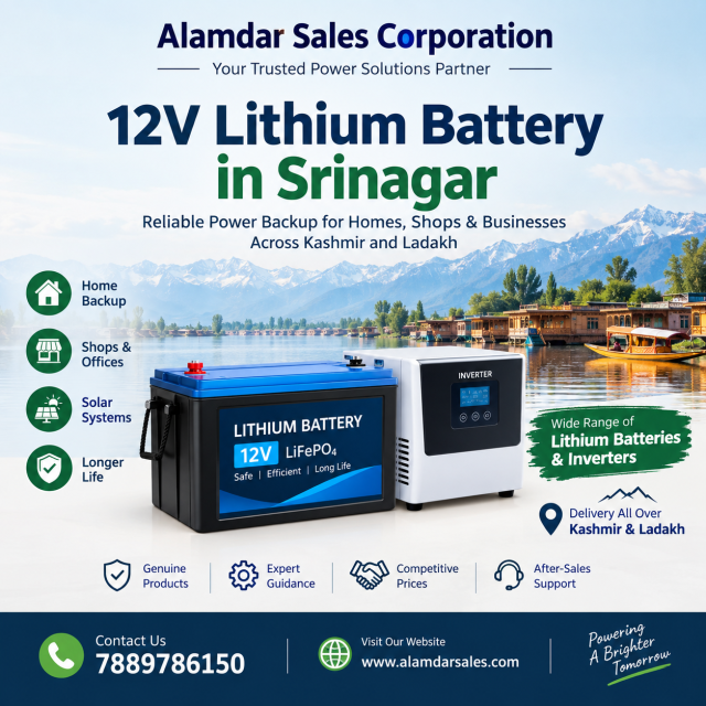 Looking for a 12V lithium battery in Srinagar? Explore lithium batteries, inverter solutions and reliable power backup from Alamdar Sales Corporation.
